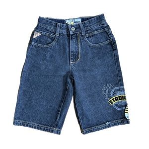 VINTAGE 90s Academiks Boys’ Black Denim Stadium Jean Shorts Size 5 Streetwear